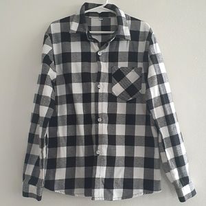 Boys black and white buffalo plaid button up shirt